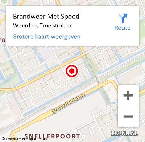 Locatie op kaart van de 112 melding: Brandweer Met Spoed Naar Woerden, Troelstralaan op 30 december 2024 10:49