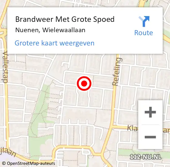 Locatie op kaart van de 112 melding: Brandweer Met Grote Spoed Naar Nuenen, Wielewaallaan op 30 december 2024 10:50