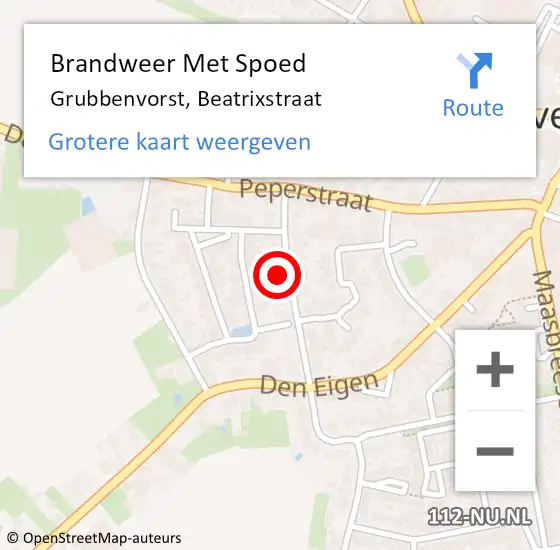 Locatie op kaart van de 112 melding: Brandweer Met Spoed Naar Grubbenvorst, Beatrixstraat op 30 december 2024 12:04