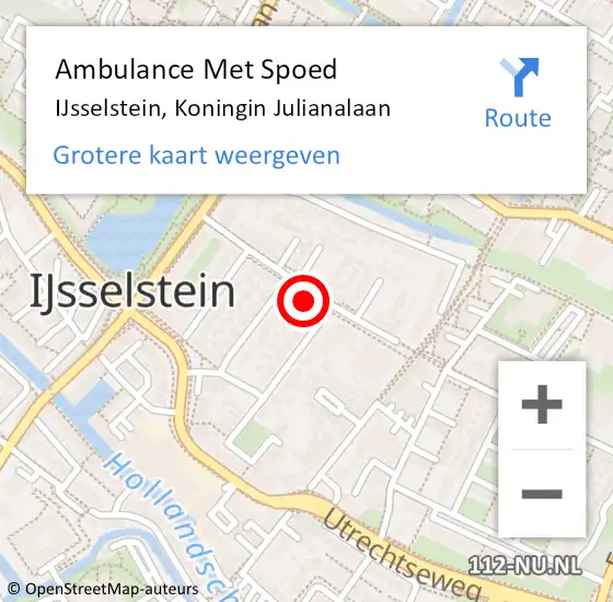 Locatie op kaart van de 112 melding: Ambulance Met Spoed Naar IJsselstein, Koningin Julianalaan op 1 november 2014 02:22