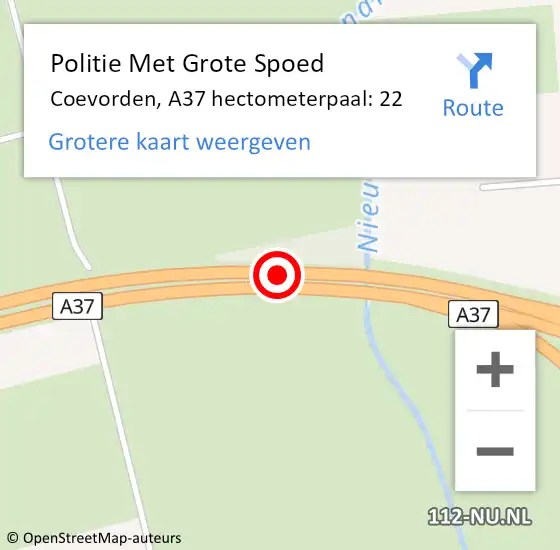 Locatie op kaart van de 112 melding: Politie Met Grote Spoed Naar Coevorden, A37 hectometerpaal: 22 op 30 december 2024 12:13