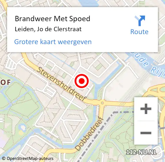 Locatie op kaart van de 112 melding: Brandweer Met Spoed Naar Leiden, Jo de Clerstraat op 30 december 2024 12:25