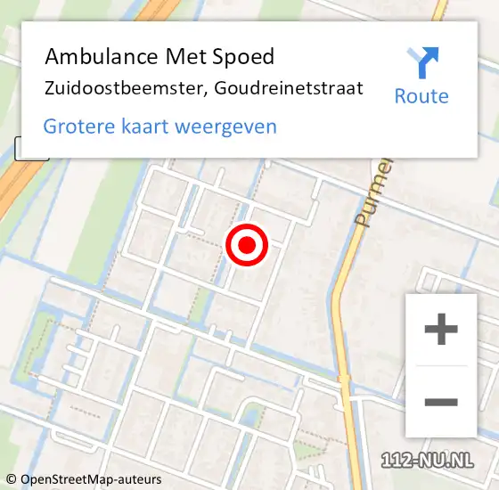 Locatie op kaart van de 112 melding: Ambulance Met Spoed Naar Zuidoostbeemster, Goudreinetstraat op 30 december 2024 12:27