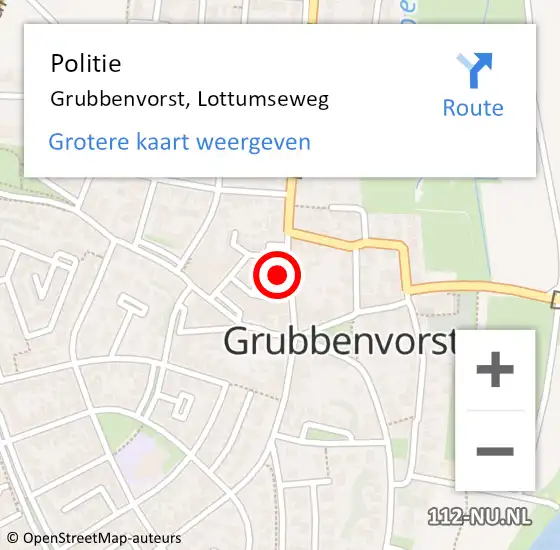 Locatie op kaart van de 112 melding: Politie Grubbenvorst, Lottumseweg op 30 december 2024 12:29