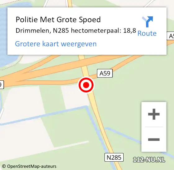 Locatie op kaart van de 112 melding: Politie Met Grote Spoed Naar Drimmelen, N285 hectometerpaal: 18,8 op 30 december 2024 12:42