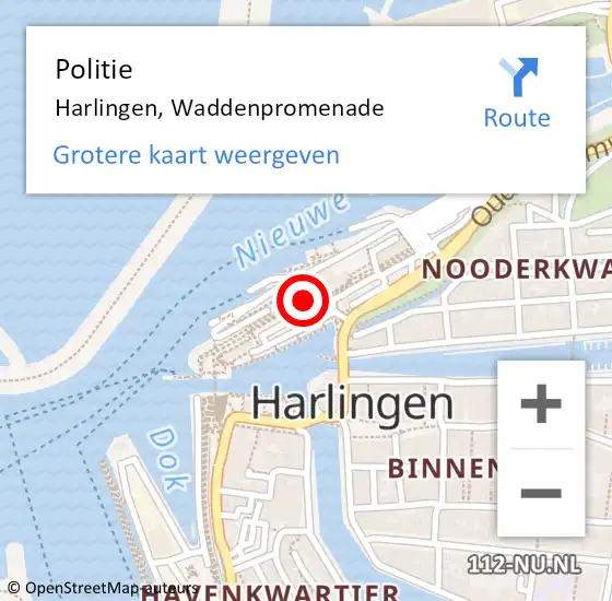 Locatie op kaart van de 112 melding: Politie Harlingen, Waddenpromenade op 30 december 2024 13:12