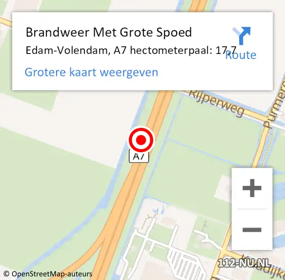 Locatie op kaart van de 112 melding: Brandweer Met Grote Spoed Naar Edam-Volendam, A7 hectometerpaal: 17,7 op 30 december 2024 13:17