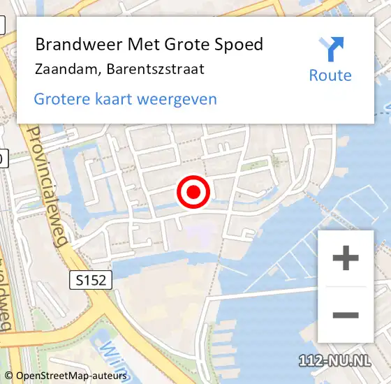 Locatie op kaart van de 112 melding: Brandweer Met Grote Spoed Naar Zaandam, Barentszstraat op 30 december 2024 13:22