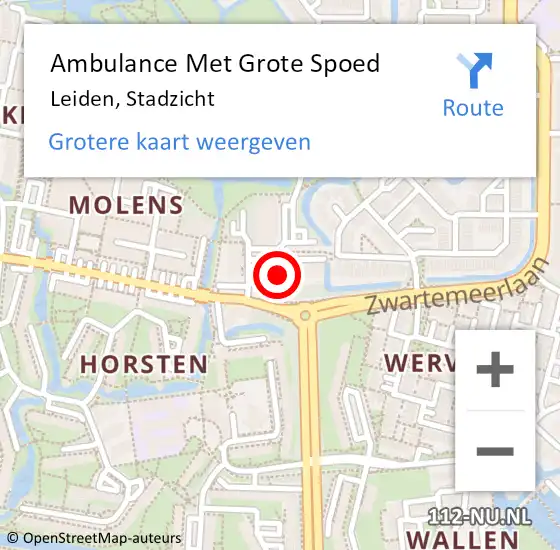 Locatie op kaart van de 112 melding: Ambulance Met Grote Spoed Naar Leiden, Stadzicht op 30 december 2024 13:22