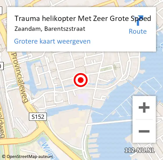 Locatie op kaart van de 112 melding: Trauma helikopter Met Zeer Grote Spoed Naar Zaandam, Barentszstraat op 30 december 2024 13:23