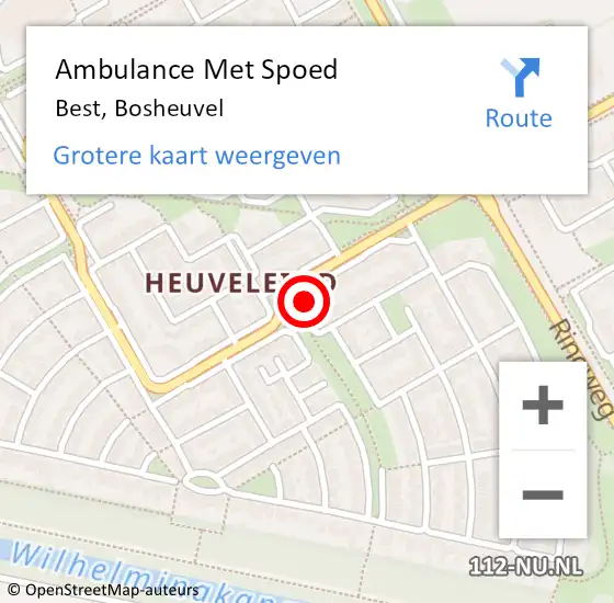 Locatie op kaart van de 112 melding: Ambulance Met Spoed Naar Best, Bosheuvel op 1 november 2014 02:49