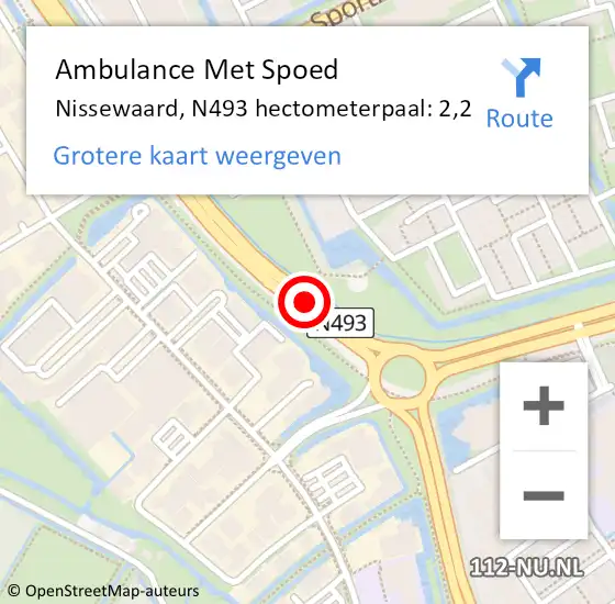 Locatie op kaart van de 112 melding: Ambulance Met Spoed Naar Nissewaard, N493 hectometerpaal: 2,2 op 30 december 2024 13:45