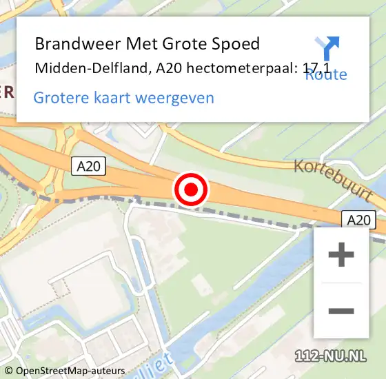 Locatie op kaart van de 112 melding: Brandweer Met Grote Spoed Naar Midden-Delfland, A20 hectometerpaal: 17,1 op 30 december 2024 13:56