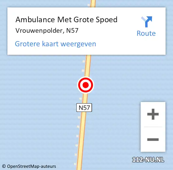 Locatie op kaart van de 112 melding: Ambulance Met Grote Spoed Naar Vrouwenpolder, N57 op 1 november 2014 03:07