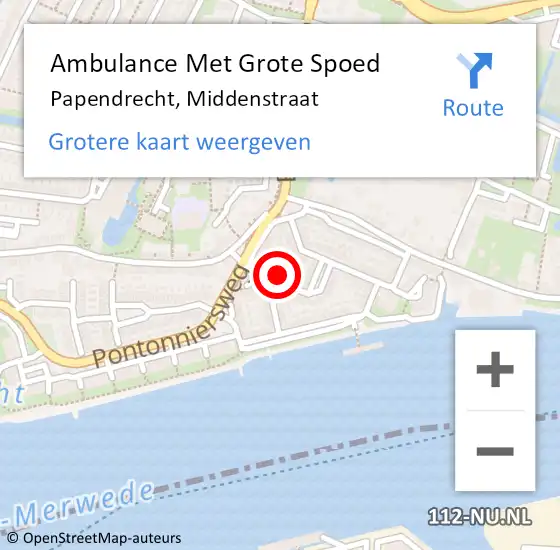 Locatie op kaart van de 112 melding: Ambulance Met Grote Spoed Naar Papendrecht, Middenstraat op 30 december 2024 14:08