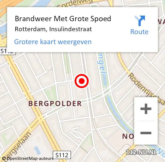 Locatie op kaart van de 112 melding: Brandweer Met Grote Spoed Naar Rotterdam, Insulindestraat op 30 december 2024 14:17