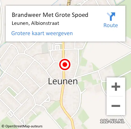 Locatie op kaart van de 112 melding: Brandweer Met Grote Spoed Naar Leunen, Albionstraat op 30 december 2024 15:38