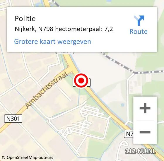 Locatie op kaart van de 112 melding: Politie Nijkerk, N798 hectometerpaal: 7,2 op 30 december 2024 15:48