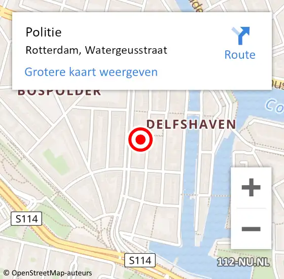 Locatie op kaart van de 112 melding: Politie Rotterdam, Watergeusstraat op 30 december 2024 15:54