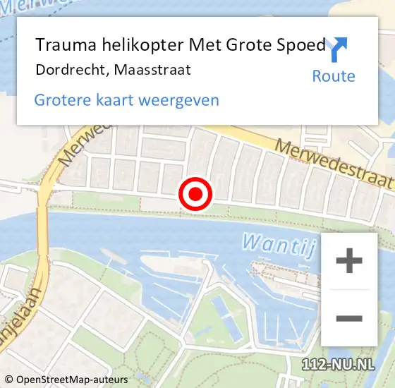 Locatie op kaart van de 112 melding: Trauma helikopter Met Grote Spoed Naar Dordrecht, Maasstraat op 30 december 2024 15:56