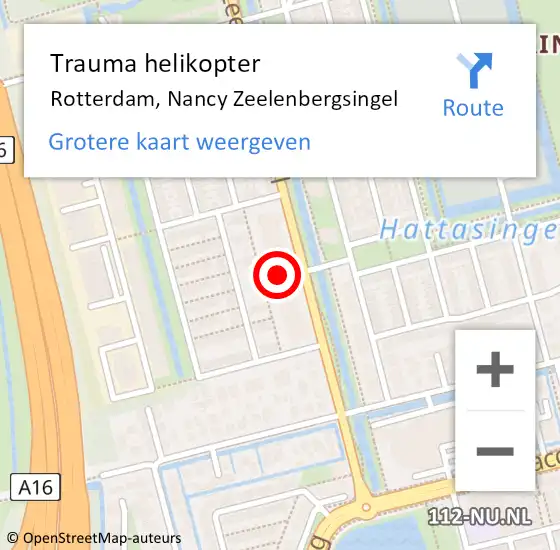 Locatie op kaart van de 112 melding: Trauma helikopter Rotterdam, Nancy Zeelenbergsingel op 30 december 2024 16:01