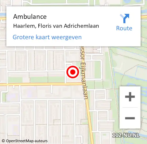 Locatie op kaart van de 112 melding: Ambulance Haarlem, Floris van Adrichemlaan op 30 december 2024 16:19