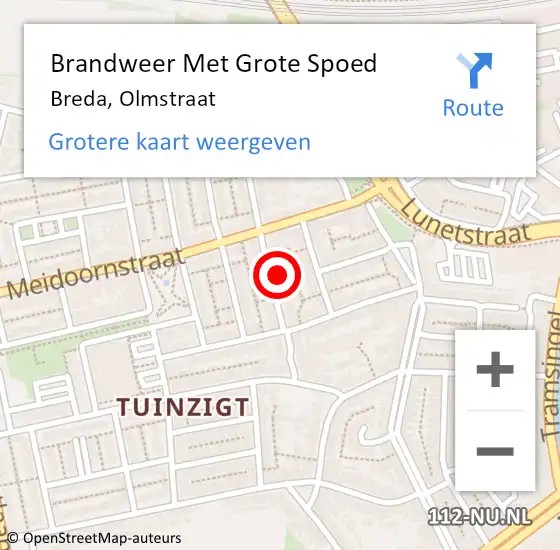 Locatie op kaart van de 112 melding: Brandweer Met Grote Spoed Naar Breda, Olmstraat op 30 december 2024 16:22