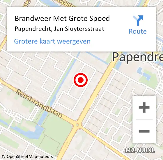 Locatie op kaart van de 112 melding: Brandweer Met Grote Spoed Naar Papendrecht, Jan Sluytersstraat op 30 december 2024 16:29