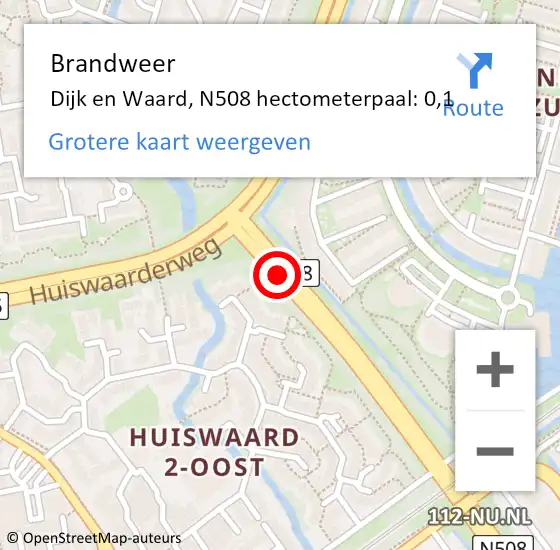 Locatie op kaart van de 112 melding: Brandweer Dijk en Waard, N508 hectometerpaal: 0,1 op 30 december 2024 17:22