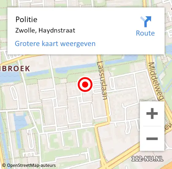 Locatie op kaart van de 112 melding: Politie Zwolle, Haydnstraat op 30 december 2024 17:33