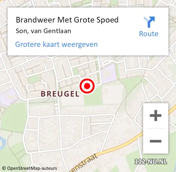 Locatie op kaart van de 112 melding: Brandweer Met Grote Spoed Naar Son, van Gentlaan op 30 december 2024 18:46