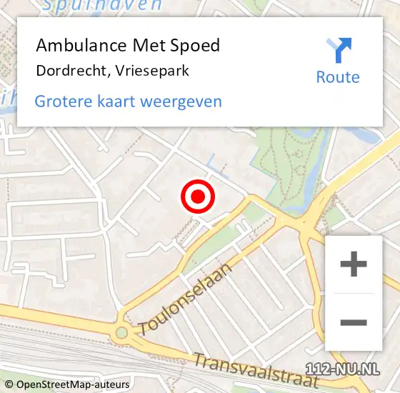 Locatie op kaart van de 112 melding: Ambulance Met Spoed Naar Dordrecht, Vriesepark op 30 december 2024 18:51