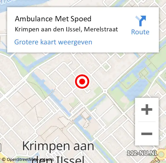 Locatie op kaart van de 112 melding: Ambulance Met Spoed Naar Krimpen aan den IJssel, Merelstraat op 30 december 2024 19:16