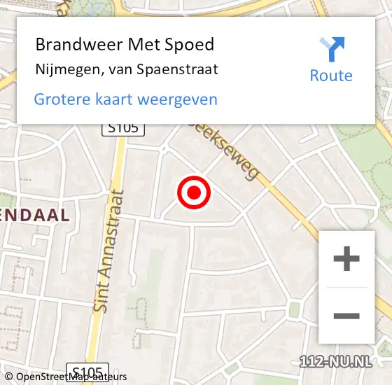 Locatie op kaart van de 112 melding: Brandweer Met Spoed Naar Nijmegen, van Spaenstraat op 30 december 2024 19:45