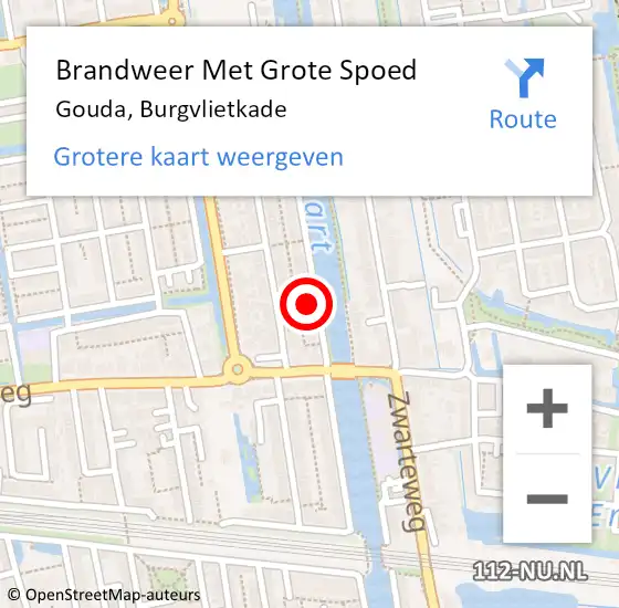 Locatie op kaart van de 112 melding: Brandweer Met Grote Spoed Naar Gouda, Burgvlietkade op 30 december 2024 20:23