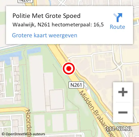 Locatie op kaart van de 112 melding: Politie Met Grote Spoed Naar Waalwijk, N261 hectometerpaal: 16,5 op 30 december 2024 20:58