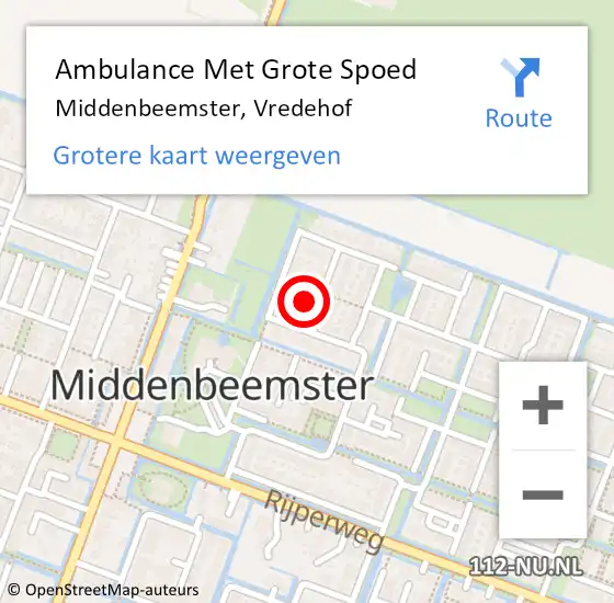 Locatie op kaart van de 112 melding: Ambulance Met Grote Spoed Naar Middenbeemster, Vredehof op 30 december 2024 20:58