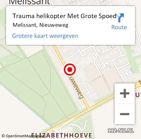 Locatie op kaart van de 112 melding: Trauma helikopter Met Grote Spoed Naar Melissant, Nieuweweg op 30 december 2024 20:59