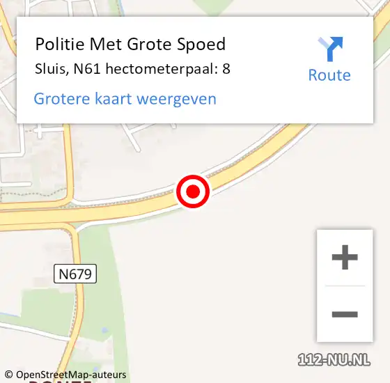 Locatie op kaart van de 112 melding: Politie Met Grote Spoed Naar Sluis, N61 hectometerpaal: 8 op 30 december 2024 21:24