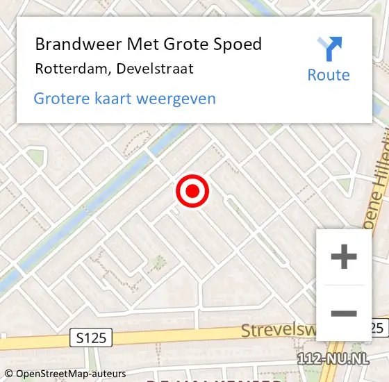 Locatie op kaart van de 112 melding: Brandweer Met Grote Spoed Naar Rotterdam, Develstraat op 30 december 2024 21:46