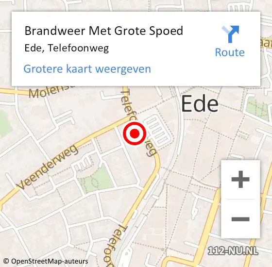 Locatie op kaart van de 112 melding: Brandweer Met Grote Spoed Naar Ede, Telefoonweg op 30 december 2024 22:51