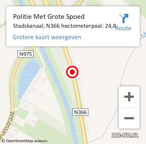 Locatie op kaart van de 112 melding: Politie Met Grote Spoed Naar Stadskanaal, N366 hectometerpaal: 24,8 op 30 december 2024 22:54