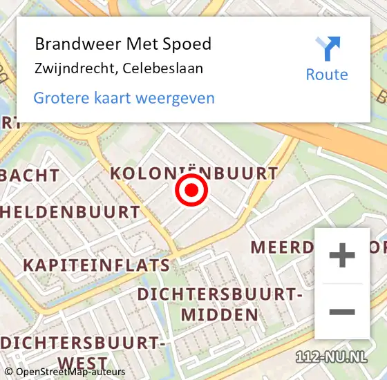 Locatie op kaart van de 112 melding: Brandweer Met Spoed Naar Zwijndrecht, Celebeslaan op 31 december 2024 01:17