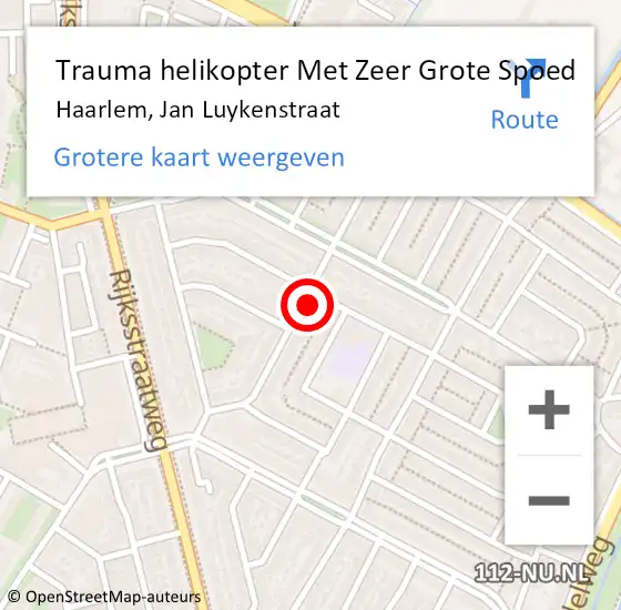 Locatie op kaart van de 112 melding: Trauma helikopter Met Zeer Grote Spoed Naar Haarlem, Jan Luykenstraat op 31 december 2024 01:47