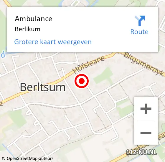 Locatie op kaart van de 112 melding: Ambulance Berlikum op 1 november 2014 06:52