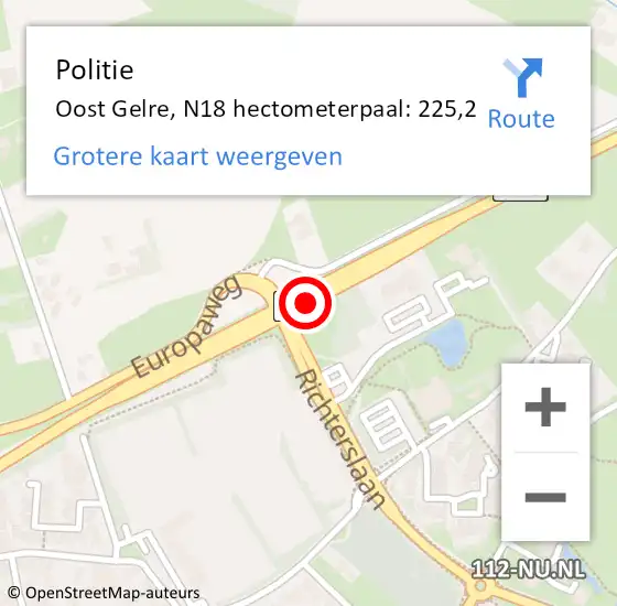 Locatie op kaart van de 112 melding: Politie Oost Gelre, N18 hectometerpaal: 225,2 op 31 december 2024 04:23