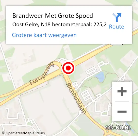 Locatie op kaart van de 112 melding: Brandweer Met Grote Spoed Naar Oost Gelre, N18 hectometerpaal: 225,2 op 31 december 2024 04:26