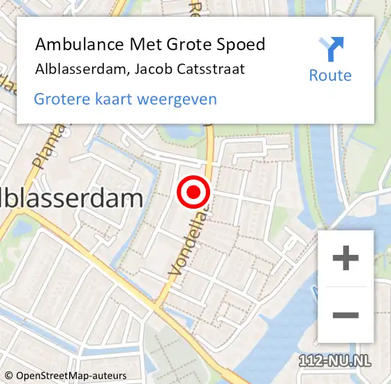 Locatie op kaart van de 112 melding: Ambulance Met Grote Spoed Naar Alblasserdam, Jacob Catsstraat op 1 november 2014 07:05