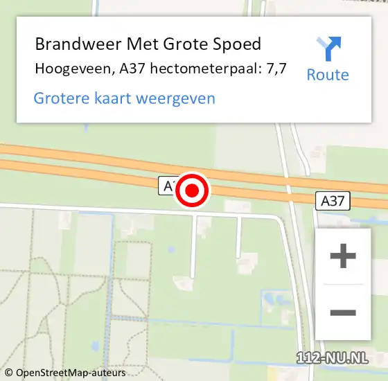 Locatie op kaart van de 112 melding: Brandweer Met Grote Spoed Naar Hoogeveen, A37 hectometerpaal: 7,7 op 31 december 2024 06:39