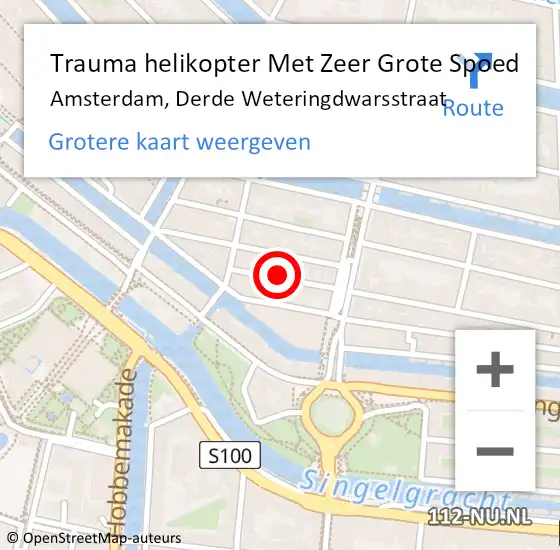 Locatie op kaart van de 112 melding: Trauma helikopter Met Zeer Grote Spoed Naar Amsterdam, Derde Weteringdwarsstraat op 31 december 2024 07:26